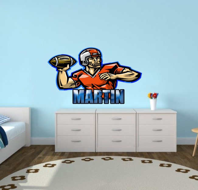 Football Custom name wall decal, Men's Football Champion Peel and Stick Giant Wall Decal, living room decor football decals for boys-GD641