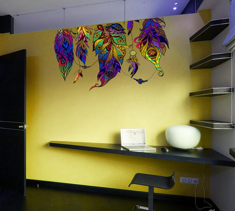 Feathers Wall Decals Large Wall Stickers Peel and Stick Removable Decal Stick DIY Wall Art Murals Home Wall Decor, Bedroom Living Room-GD510