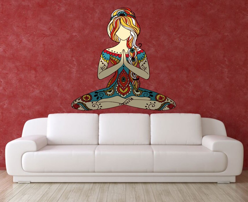 Wall Vinyl Decal Home Decor Art Sticker Yoga Girl Woman Exercise Meditation Relax Fitness Room Removable Stylish Mural Unique Design-GD512