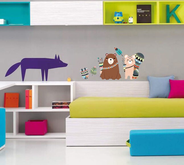 Cartoon Tribal Animals Vinyl Wall Sticker For Kids Room Decoration Babys Bedroom Decor Decals Stickers Bear Art Wallpaper-GD515