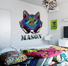 Load image into Gallery viewer, Cool cat stickers ,wall sticker ,Music cat Gift for music lovers cat Cool decor for living room Music decal wall Custom name decal-GD579