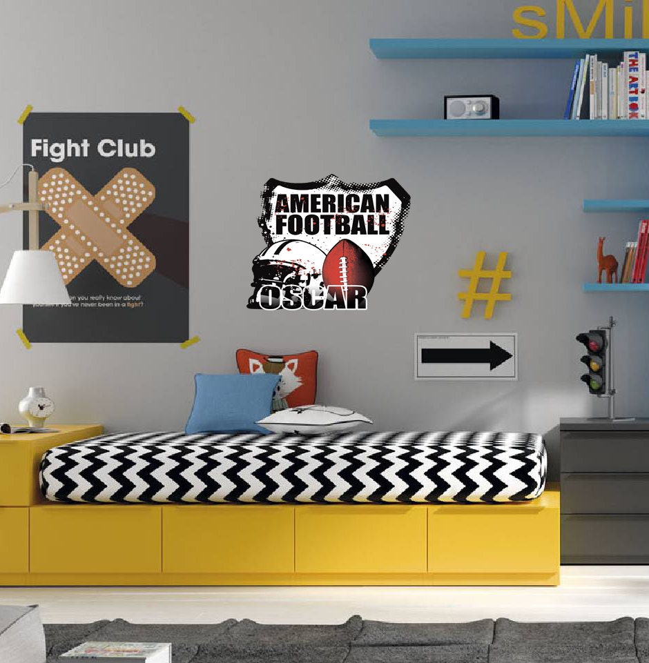 Personalized Custom Football and football helmet Wall Decal - Choose Your Name & Numbers Custom Player Jerseys Vinyl Decal Sticker-GD646