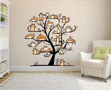 Load image into Gallery viewer, Wall decal art stickers Wood, Wall sticker Funny cats decor, Trees Cats Bird vinyl sticker, stickers Cat decal Cat Bird-GD657