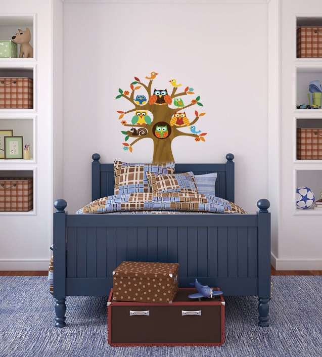 Family Tree Wall Decals Forest Birch Tree Wall Stickers Birds Wall Art for Kids Room Nursery Bedroom Living Room Decoration-GD658