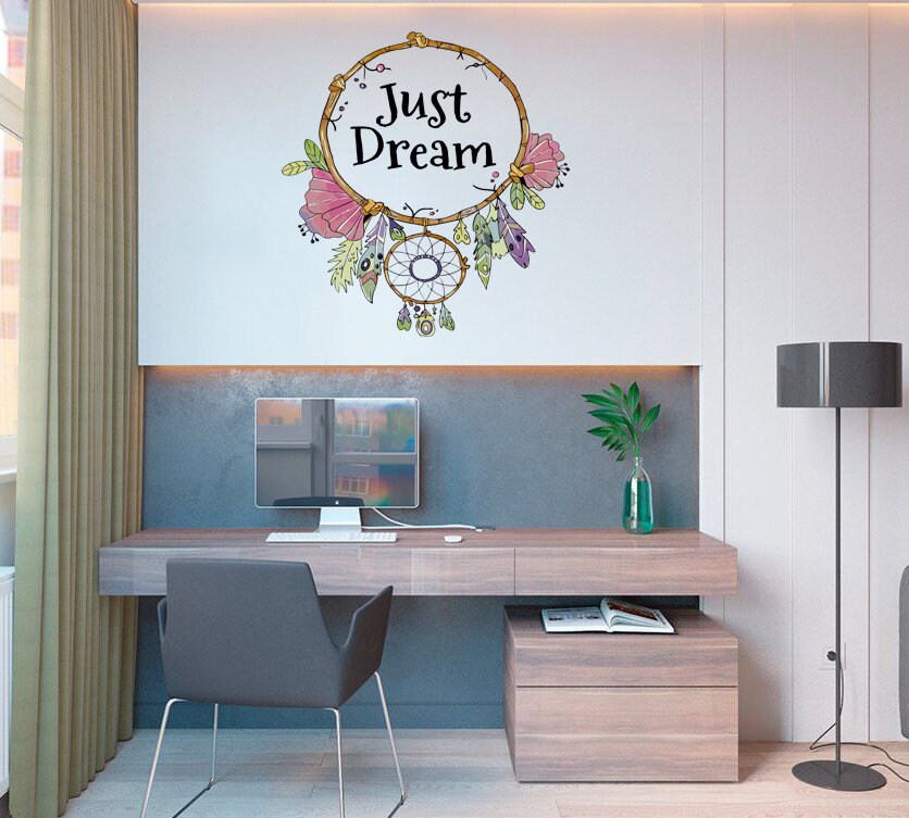 Dream Catcher Feather Wall Mural Decal Peel and Stick Vinyl Art Wall Stickers for Living Room Girls Kids Rooms School Home Decor-GD664