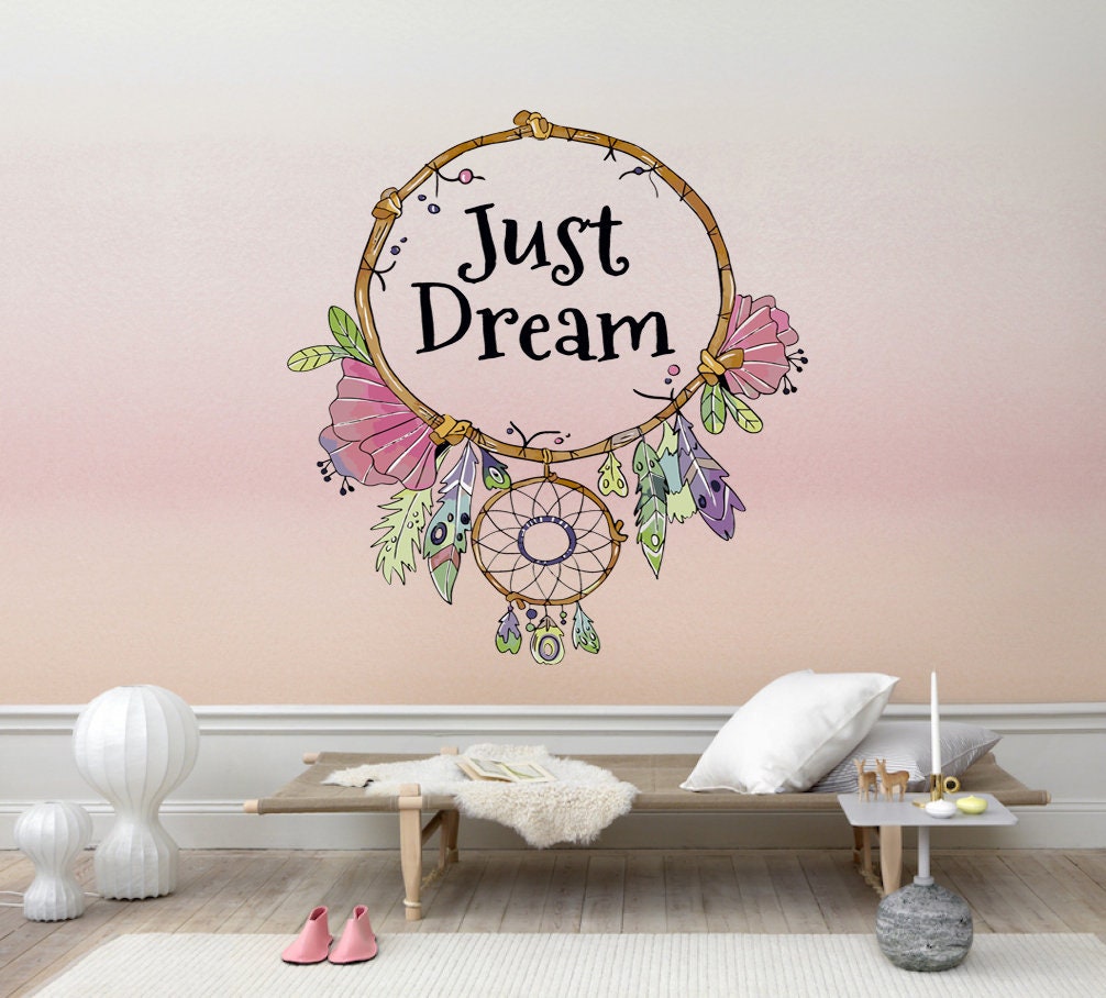 Dream Catcher Feather Wall Mural Decal Peel and Stick Vinyl Art Wall Stickers for Living Room Girls Kids Rooms School Home Decor-GD664