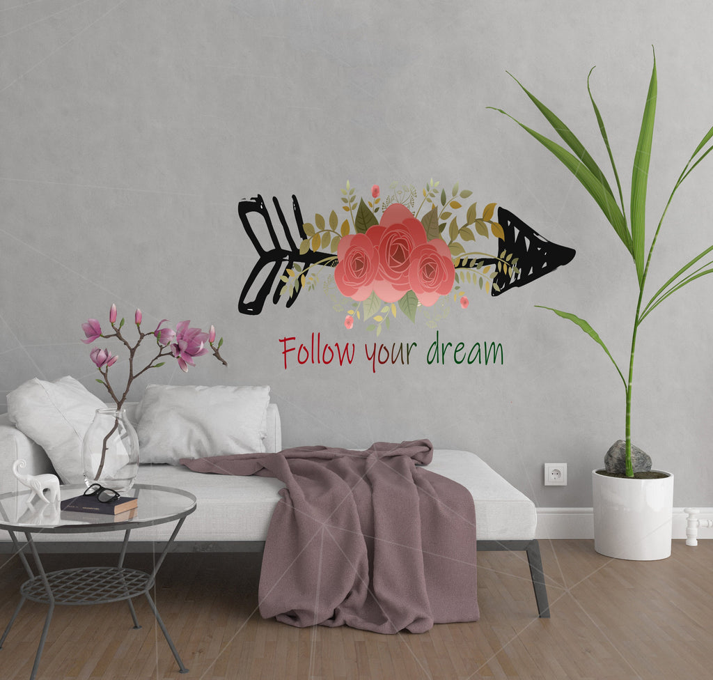 Flower wall decal ,Custom Vinyl Decals for Nursery Decor,Arrow Shaped Boho Stickers, Flower Wall Art -GD516