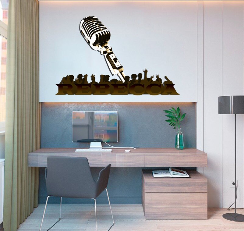 Microphone Custom name wall decal, personalized sticker, personalized decal, wall sticker mike decor, Viewers Songs vinyl sticker