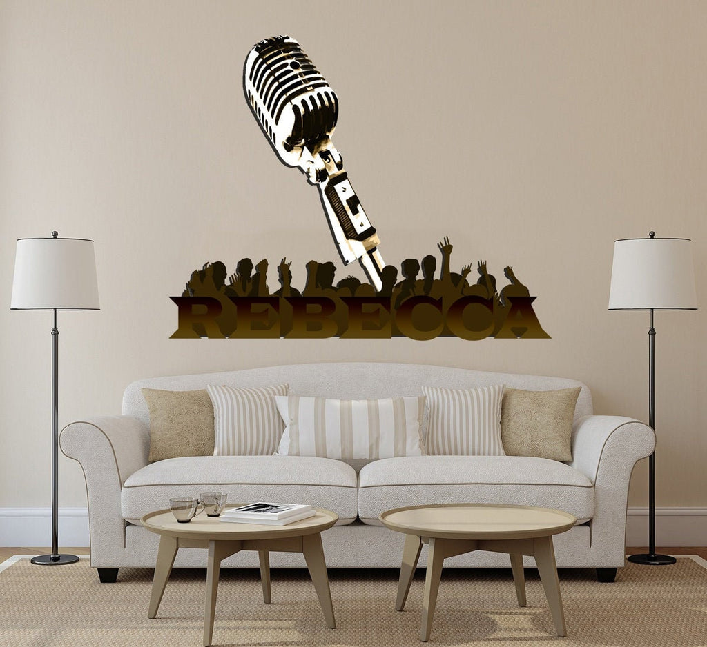 Microphone Custom name wall decal, personalized sticker, personalized decal, wall sticker mike decor, Viewers Songs vinyl sticker