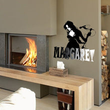 Load image into Gallery viewer, Microphone Custom name wall decal, personalized sticker, personalized decal, wall sticker mike Girl decor, Viewers Singer vinyl sticker