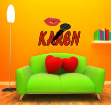 Load image into Gallery viewer, Lip Microphone Custom name wall decal, Lip personalized sticker, Lip wall sticker mike decor, Lips vinyl sticker lip - GD673