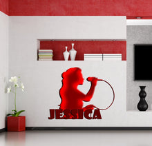 Load image into Gallery viewer, Microphone Custom name wall decal, personalized sticker, personalized decal, wall sticker mike Girl decor, Viewers Singer vinyl sticker
