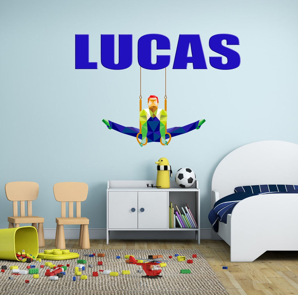 Artistic gymnastics Athlete Polygonal Wall decal customize name, Gymnastics Polygonal Wall stickers, Gymnastics Wall Decal, GD587