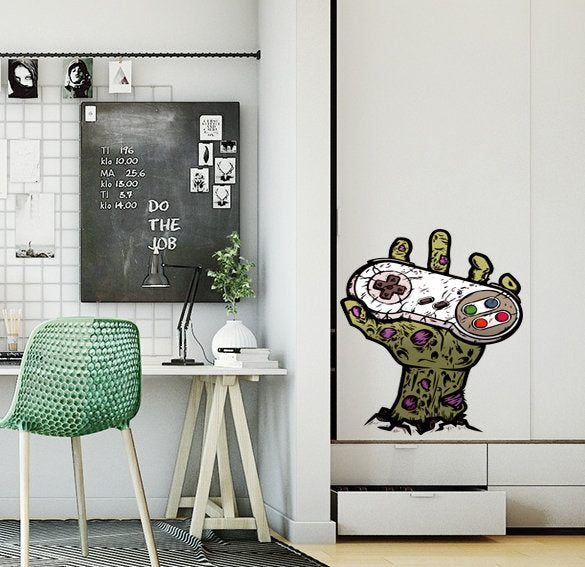 Zombie hand game controller Wall Decal, Zombie hand game controller Wall stickers, zombie xbox joystick decal, Video Game Wall Decals- GD538