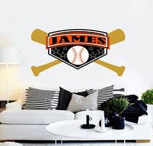 Load image into Gallery viewer, Baseball Custom name wall decal, personalized sticker, personalized decal, wall sticker Hardball decor, Baseball bat vinyl sticker ball