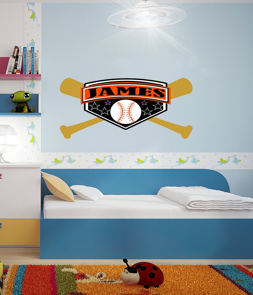 Baseball Custom name wall decal, personalized sticker, personalized decal, wall sticker Hardball decor, Baseball bat vinyl sticker ball