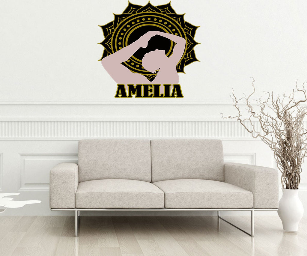 Mandala Custom name wall decal personalized sticker, personalized decal wall sticker Meditation decor, Girl Yoga vinyl Mandala sticker GD690