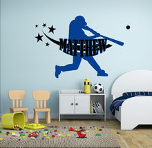 Load image into Gallery viewer, Baseball Player Custom name wall decal, personalized sticker, personalized decal, wall sticker Hardball decor, Baseball vinyl sticker ball