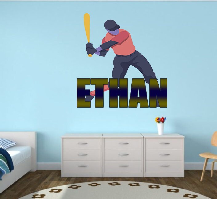 Baseball Player Custom name wall decal, personalized sticker, personalized decal, wall sticker Hardball decor, Baseball vinyl sticker ball