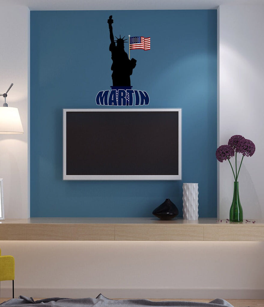 Statue of Liberty Custom Name Wall Decal, Personalized Sticker, Personalized Decal, Wall Sticker American Flag Decor, Flag Vinyl Sticker,
