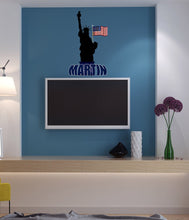 Load image into Gallery viewer, Statue of Liberty Custom Name Wall Decal, Personalized Sticker, Personalized Decal, Wall Sticker American Flag Decor, Flag Vinyl Sticker,