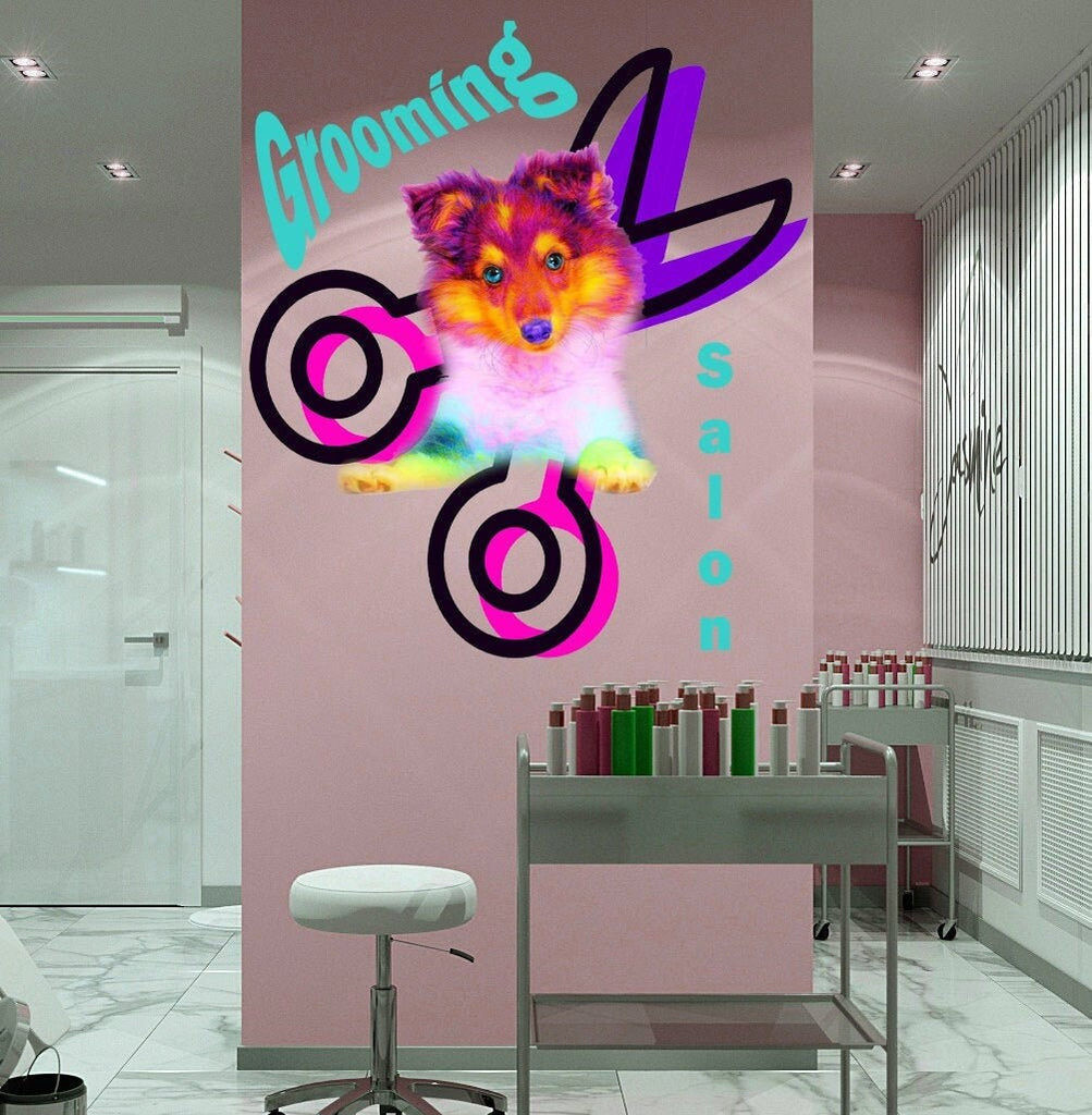 Collie dog Grooming Salon Polygonal Wall decal, wall decor, living room decor, Dog Polygon sticker,modern wall art, Multi Color GD105
