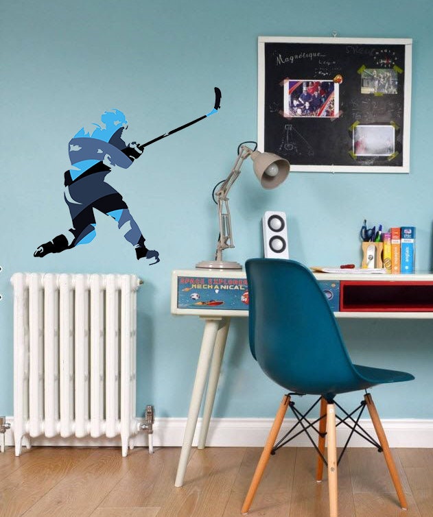 Hockey Player Wall Decal, Personalized Hockey Wall Decal, Player Hockey Shot Vinyl Decal Sticker Kids Bedroom Decor players Bedroom-GD704