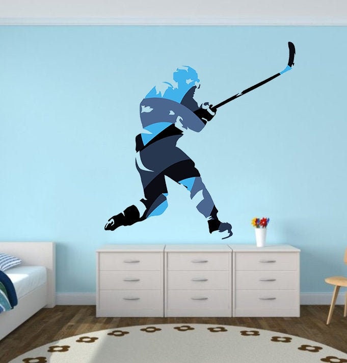 Hockey Player Wall Decal, Personalized Hockey Wall Decal, Player Hockey Shot Vinyl Decal Sticker Kids Bedroom Decor players Bedroom-GD704