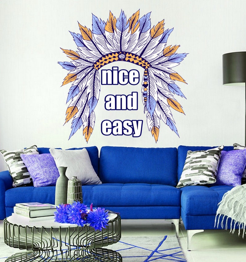 Wise Native American Indian with Feather Headdress Vinyl Decal Sticker, boho wall decals for bedroom, GD548