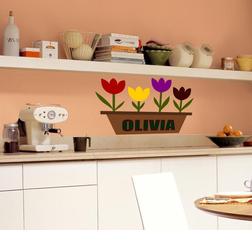Large Tulip Flower Leaves customize Peel Stick Wall Decals Stickers, Spring Summer Blossom Bouquet Decoration Bedroom Living Room Art-GD715