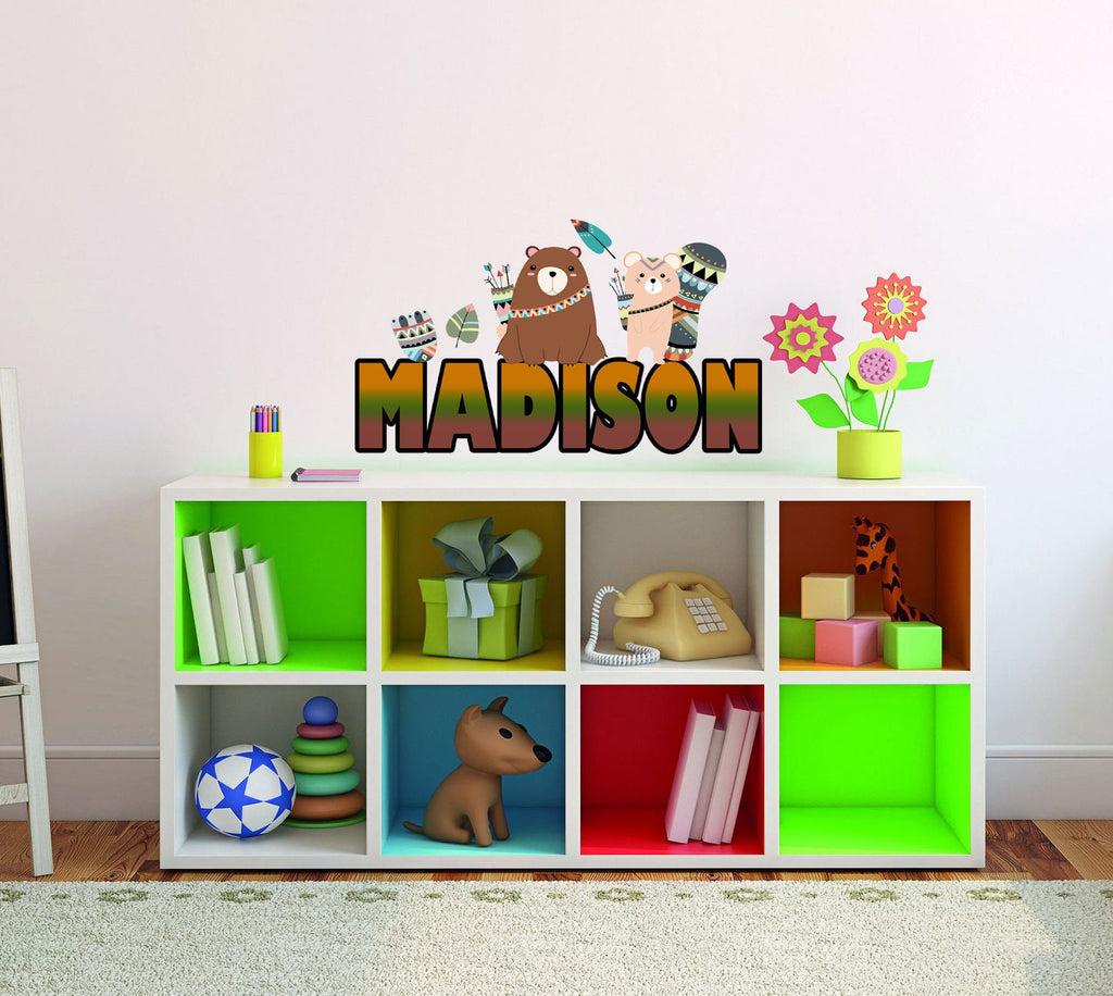 Classic Art Wall Sticker Lovely Forest Bear Wall Stickers Nursery Woodland Tribe Animals with Arrows Decals for Kids-GD577