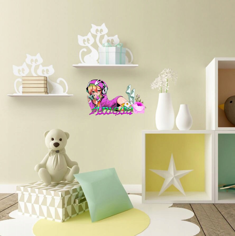 Gamer Anime Girl Vinyl Wall Decal Video Games Joystick Gaming Decor Stickers Mural and Stick Wall Decals -GD581
