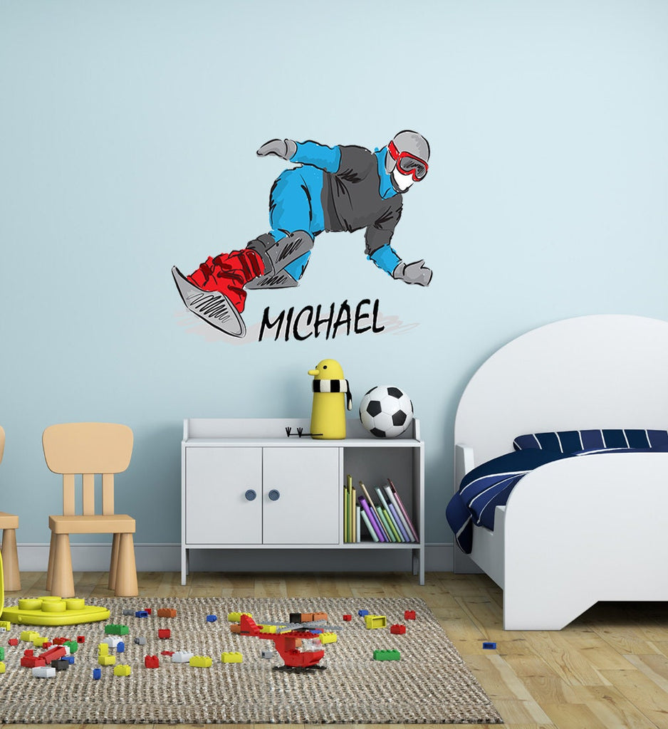 Personalized Custom Snowboarding Wall Decal - Choose Your Name Custom Snowboard Vinyl Decal Sticker Decor Kids Bedroom, bedroom decor-GD720