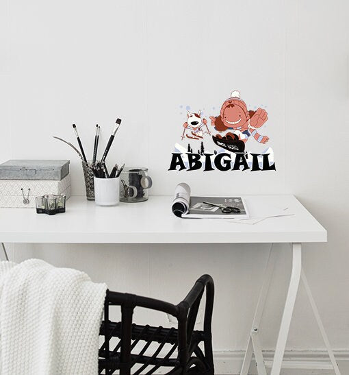 Snowboard Girl Custom name wall decal, personalized sticker, personalized decal, wall sticker Snowboard Dog decor -GD724