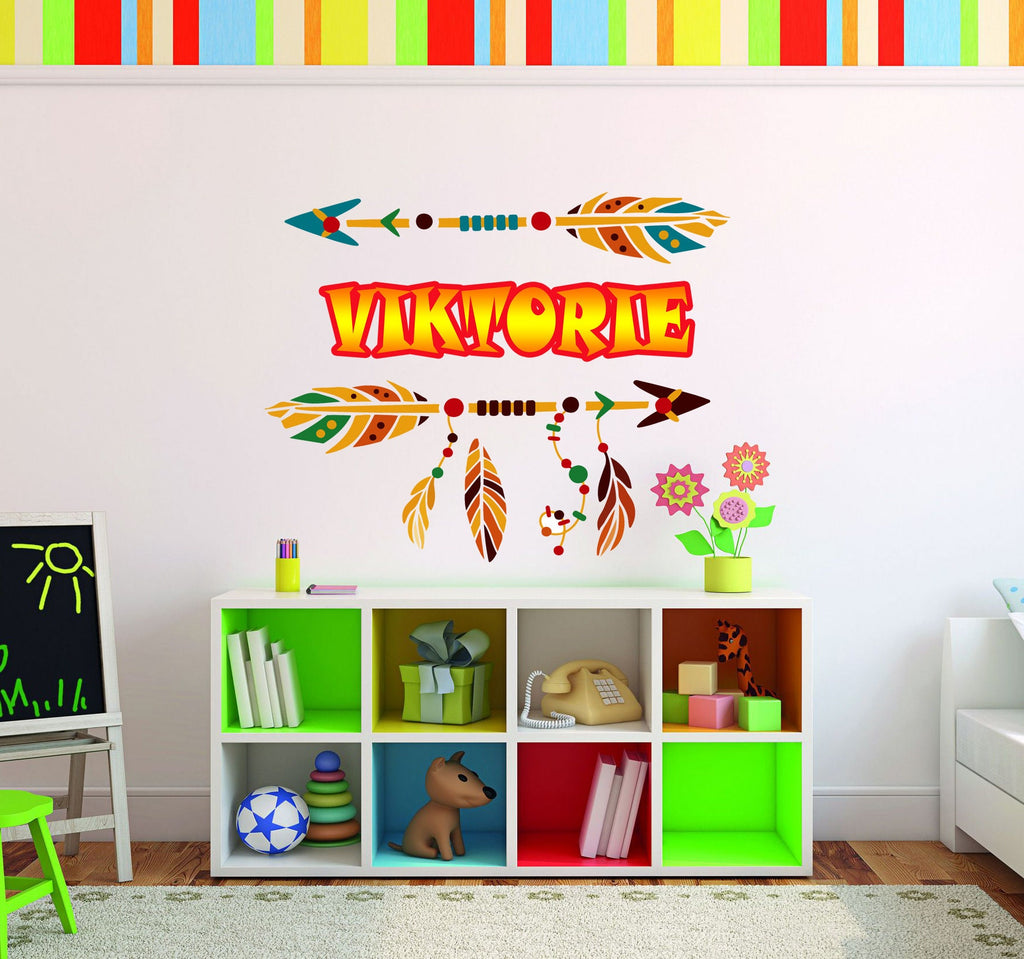 Arrow Name Wall Decal - Rustic Name Decal Nursery Decor - Personalized Girl Wall Decal Boho Nursery Decor - Custom Name-GD589