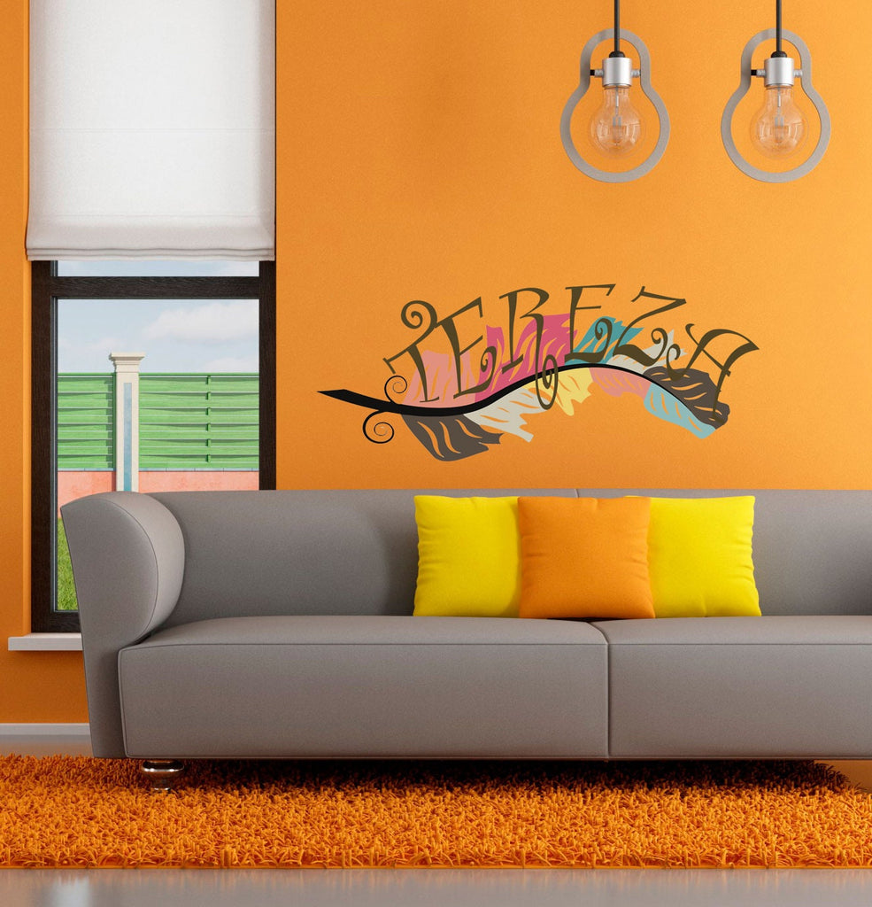 Girls Name Wall Decal Boho Nursery Decor Name Decal Feather Stickers Wall Decor Personalized Name Decal Tribal Boho Decal Feathers-GD592