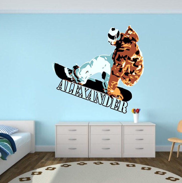 Personalized Custom Snowboarding Wall Decal - Choose Your Name Custom Snowboard Vinyl Decal Sticker Decor Kids Bedroom -GD726