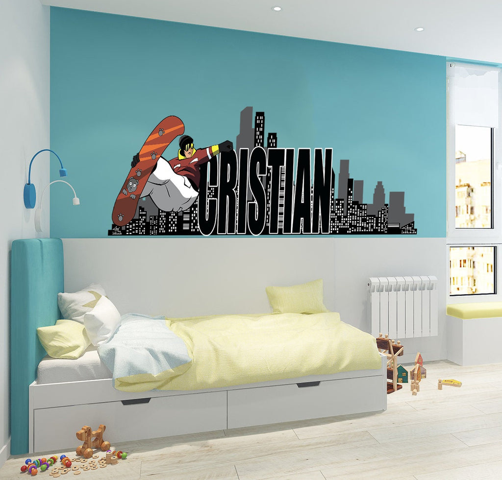 Snowboarder Vinyl Wall Decal Mountains Snowboarding Silhouette Winter Sport Stickers Mural Large Decor-GD728