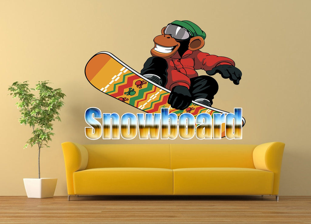 Snowboard monkey Custom name wall decal,Monkey Polygonal Wall decal, Monkey Stickers ,Monkey decor, Wall Decals, Animal Stickers- GD730