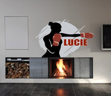 Load image into Gallery viewer, Boxing Girl Custom name wall decal, Girl Kickboxing Boxing MMA Wall Decal, personalized boxing wall art as gift for a girl GD597