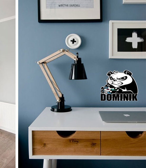 Gamer Panda Custom name wall decal, personalized sticker, personalized decal, wall sticker Player decor, Joystick vinyl sticker, GD598