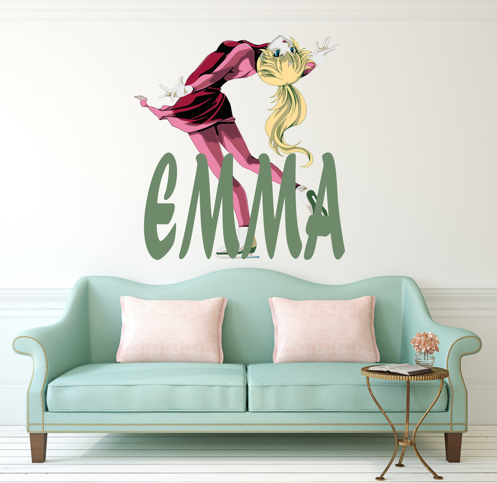 Figure skating Custom name wall decal, Cute Anime Stickers, Anime Room Decor for Bedroom ,Anime Girl Stickers For Adult, GD733