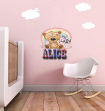 Load image into Gallery viewer, Teddy bear wall decal for nursery with baby name, teddy bear wall sticker, Baby Boy/Girl Wall Decal Nursery for Home Bedroom Children, GD608