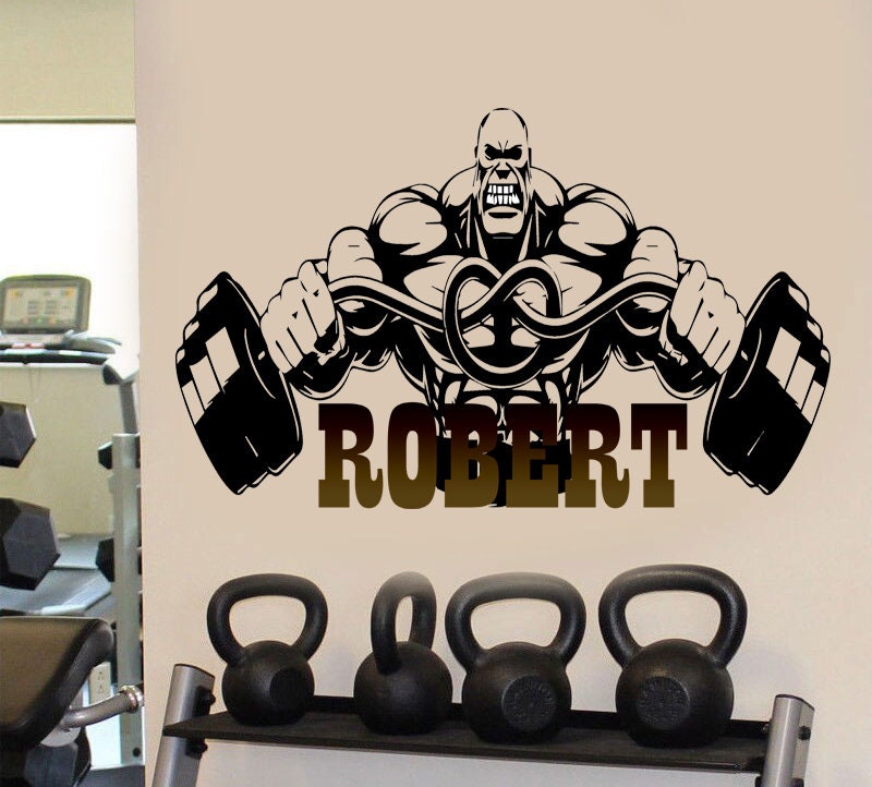 Bodybuilder Gym Fitness Coach Sport Muscles Wall Stickers Vinyl Weightlifting Dumbbells Decal Murals Artwork Home Decor Gym Club-GD609
