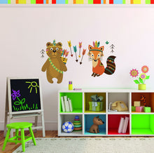 Load image into Gallery viewer, Fox wall decal, bear wall decal, boho style animals fox and bear wall decals for nursery, wall decor living room, GD614