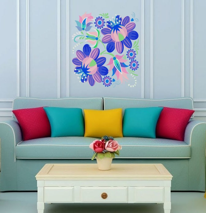Wall decal art stickers Boho Flowers, Wall sticker Bohemian style decor, Boho Rose vinyl sticker baby stickers Bouquet decal Boho Rose-GD617