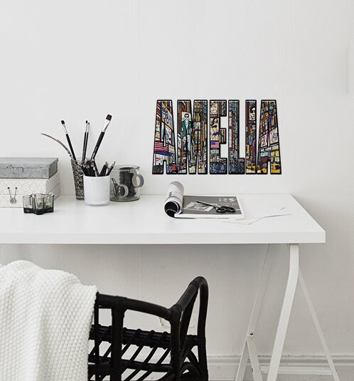 NY City Custom name wall decal, personalized sticker, personalized decal, wall sticker Manhattan decor, win vinyl sticker New York Manhattan