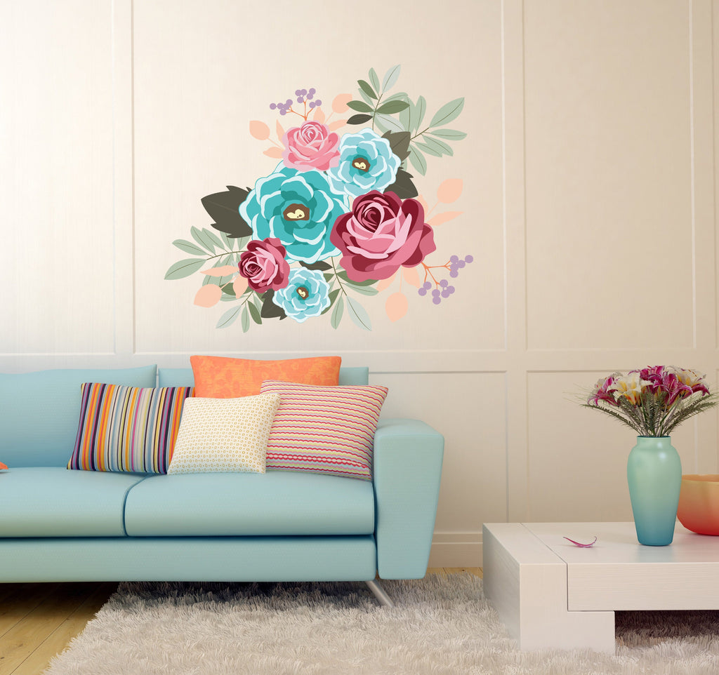 Vintage Peony Wall Decal Flowers Leaves Peel Stick Wall Decal Sticker, Living Room Wall Decor, Custom Stickers Art-GD623