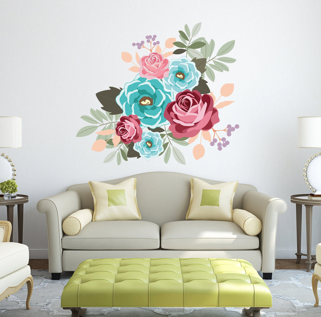 Vintage Peony Wall Decal Flowers Leaves Peel Stick Wall Decal Sticker, Living Room Wall Decor, Custom Stickers Art-GD623