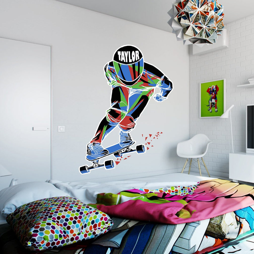 Skateboard wall art custom name sign stickers boy Custom name wall decal ,decor gifts for men -GD742